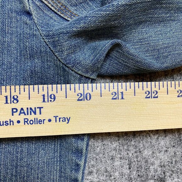 Chicos Denim Jacket Women Medium Blue Embroidered Asian Theme Trucker Style - Picture 14 of 14